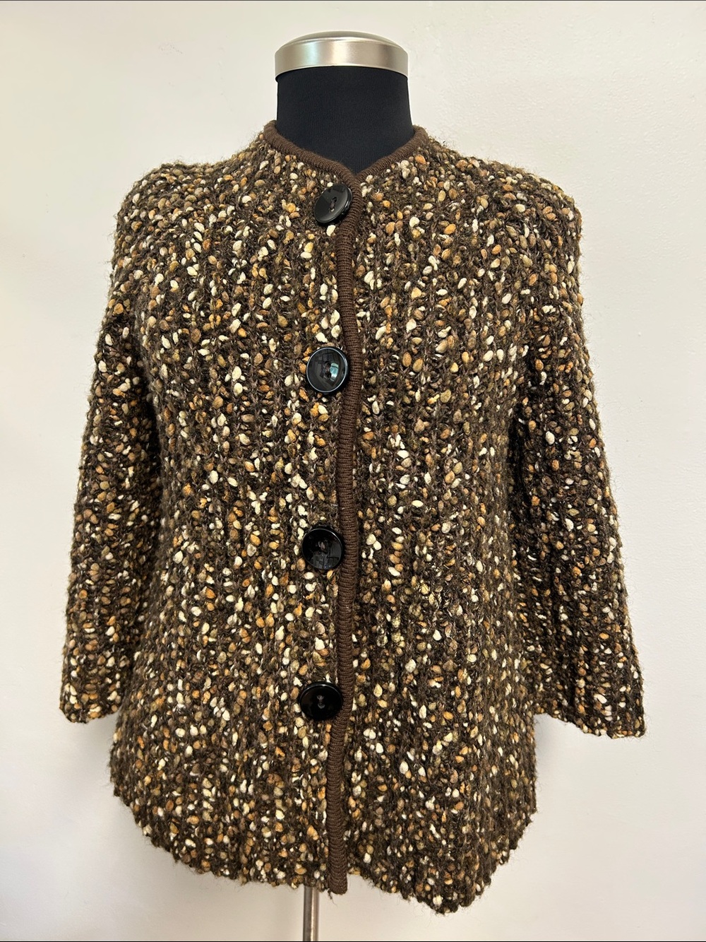 Leo & Nicole Vintage Y2K Wool Blend Chunky Knit Brown Sweater Cardigan Womens L